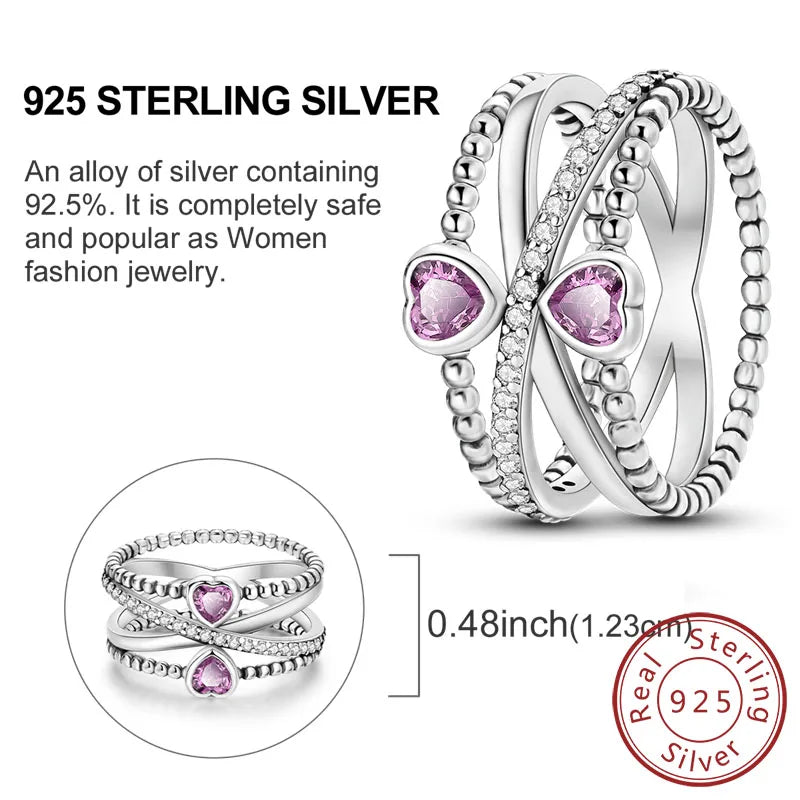 Rings Original 925 Sterling Silver Rings Bow Heart Sun Moon Star Zircon Rings For Women'S Jewelry Birthday Anniversary Gifts