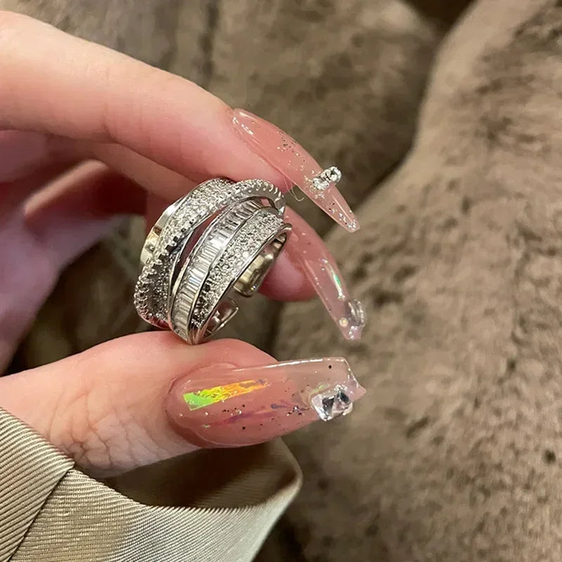 Irregular Pleated Ring For Women'S Men Open Adjustable Rings Wide Trendy Finger Rings Y2K Accessories Fashion Punk Jewelry