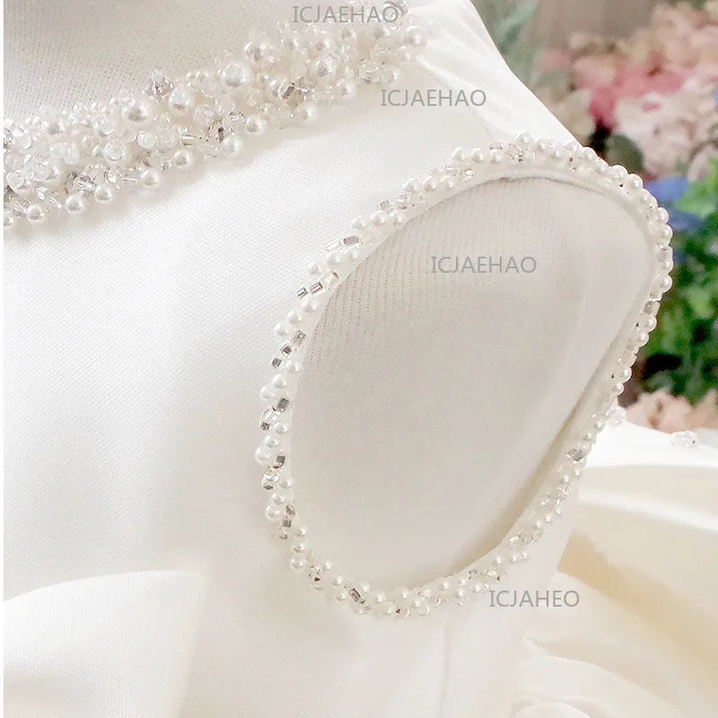 Wedding Princess Tutu Dress Baby First Birthday Party Kids Competition Children Flower Girl White Formal Performance Costume