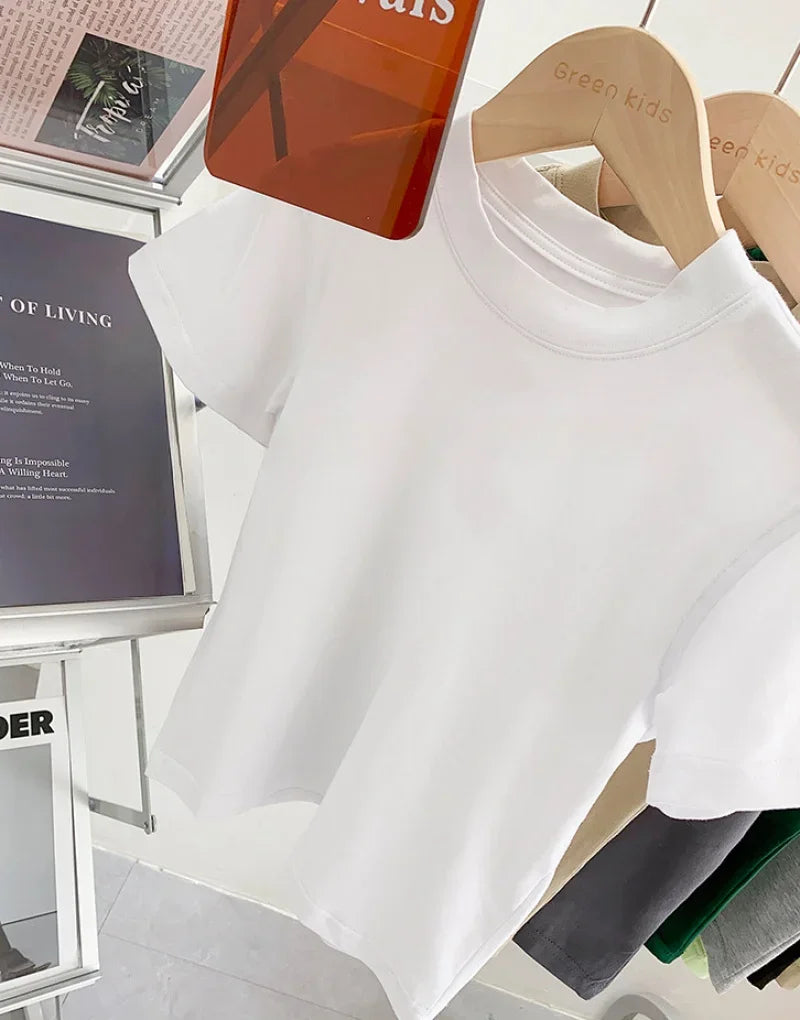Kids Solid Color Cotton T-Shirt 2026 Spring Summer New Boys Girls Round Neck Short Sleeve Basic Tops Children Casual Tees
