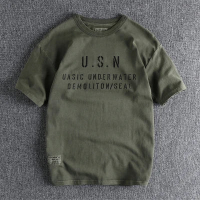 Summer New American Retro Short-sleeved O-neck Letter Printed T-shirt Men's Fashion Simple 100% Cotton Washed Casual Sport Tops