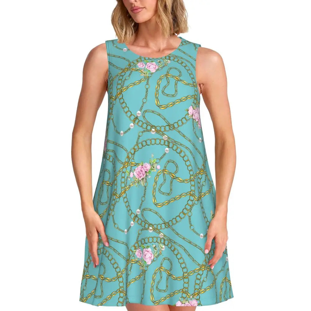 Abstract Brush Print Casual Dress Colorful Print Sleeveless Pretty Dresses Woman Crewneck Aesthetic Dress Spring Print Clothes