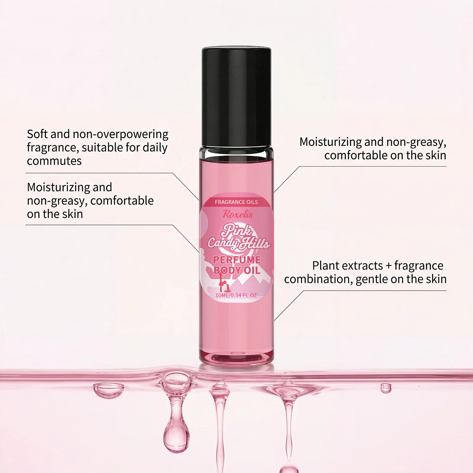 Pink Candy Scented Essential Oil, Pink Sugar Body Moisturizing Cream, Lightly Fragrant, Convenient Daily Essential Oil