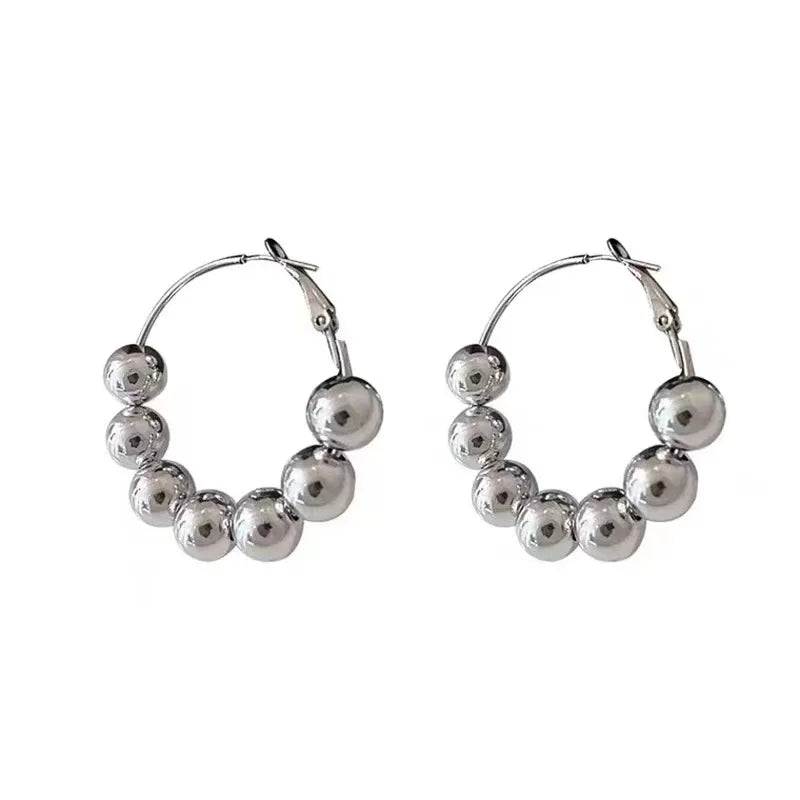 Silver Beaded Hoop Earrings for Women