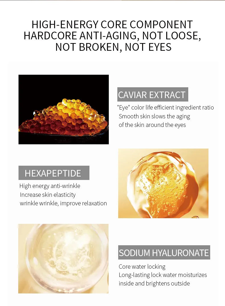 Small Brown Bottle Caviar Eye Cream 50ml Hexapeptide Serum Essence Anti-Wrinkle Face Serum Firming Serum