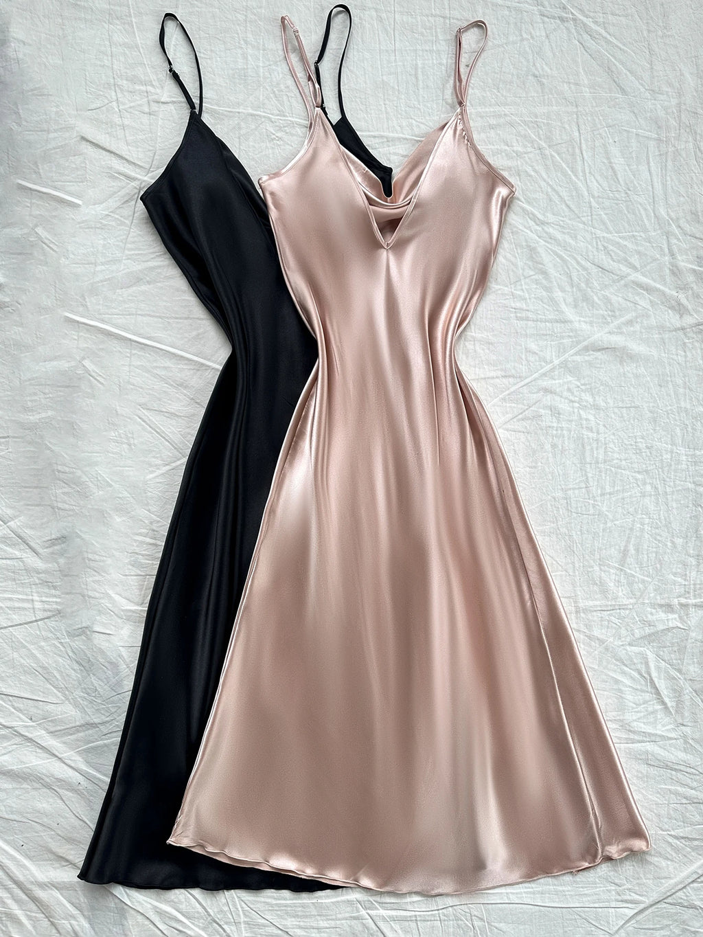 2 Piece Women's Nightgown Set Cowl Neck Spaghetti Strap Long Side Slit Pajamas Solid Color Elegant Dress