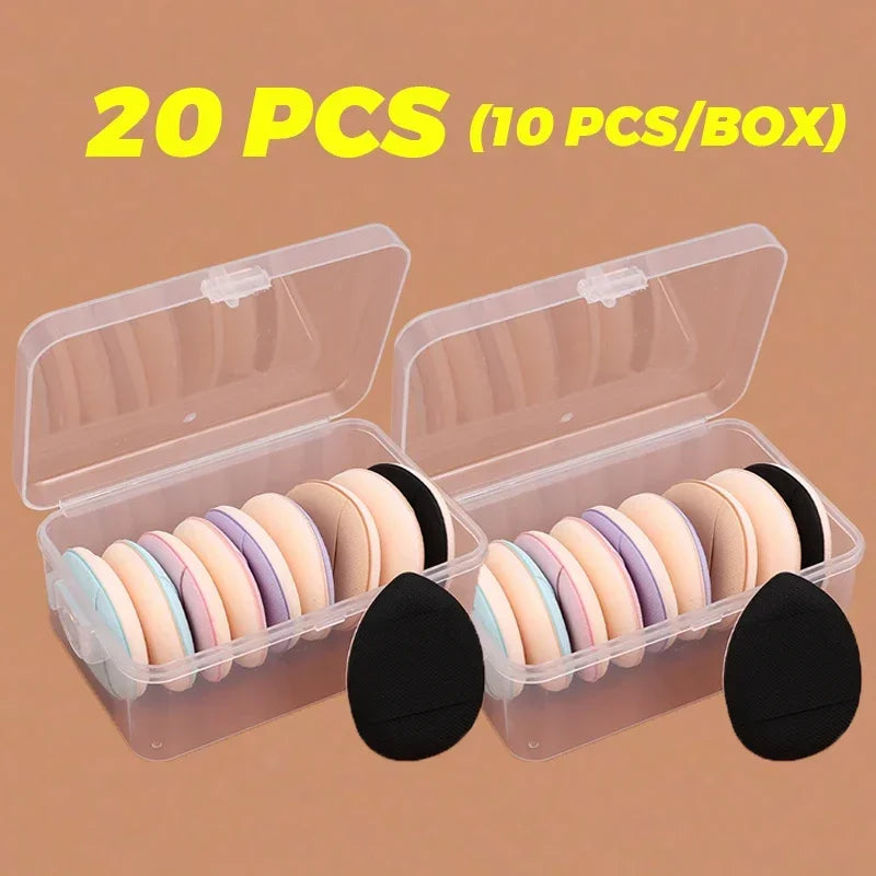 50Pcs Mini Finger Cosmetic Puff Set with Box Water Droplet Shape Air Cushion Detail Makeup Puffs Concealer Foundation Applicator