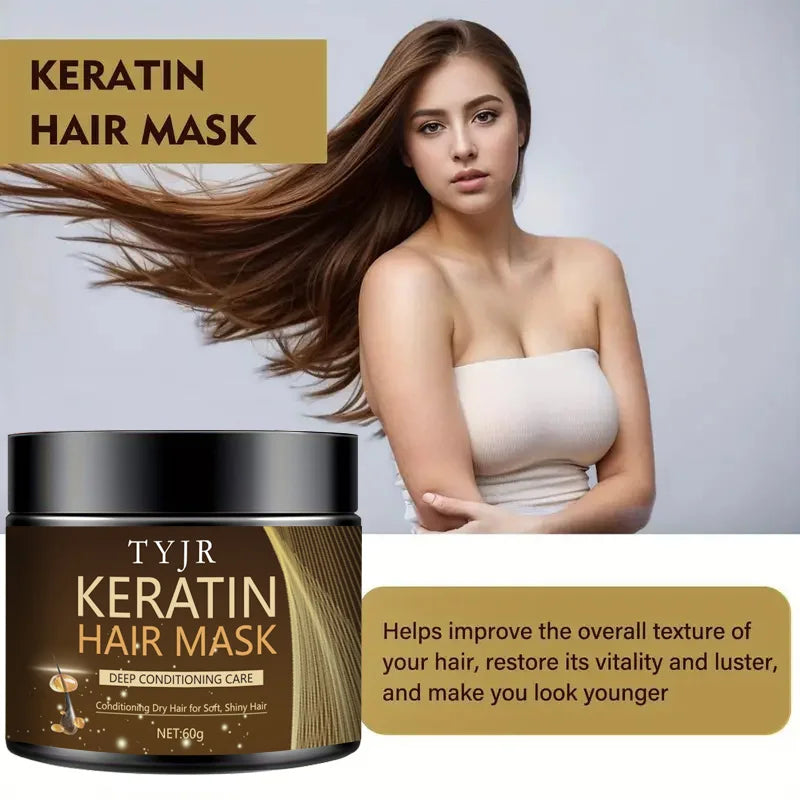 Keratine Magic Hair Mask Protein Straightening Repair Cream for Dry, Frizzy, Damaged Hair Professional Smoothing, Shining, and Deeply Moisturizing Care 60G/30G