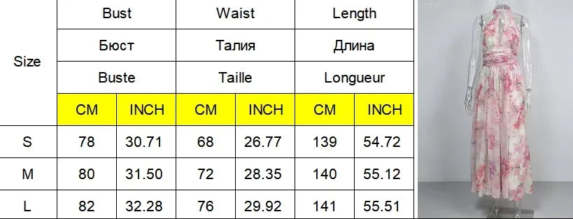 Trendy Keyhole Cutout Open Back Bow Waist Skirt Lady's Floral Print Flared Hem Dating Frock Elegant Halter Neck Women Maxi Dress