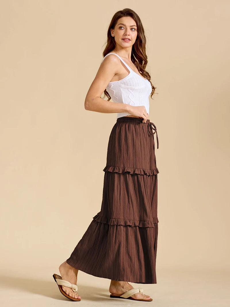 Beiyingni 2025 New In Women's Skirt Pure Color Leisure Fashionable Lace-up A-line Long Maxi Skirts Female Simple Slim Faldas