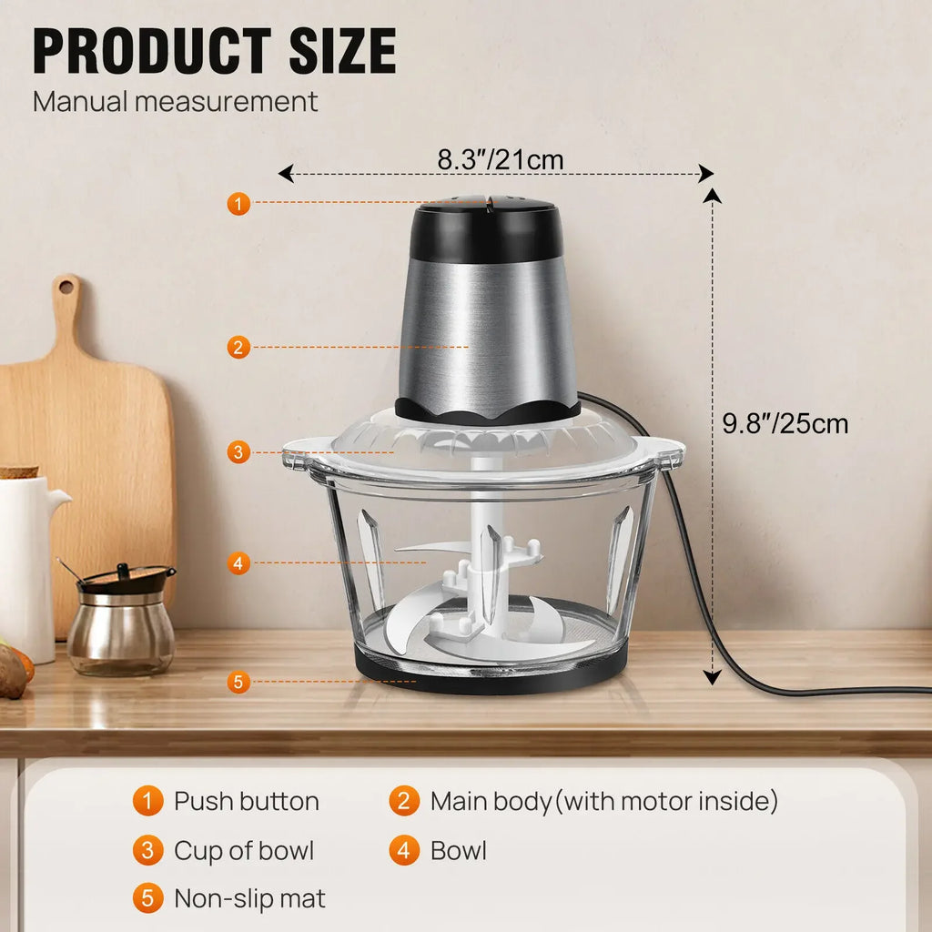 2L Electric Meat Grinder Food Chopper Stainless-Steel Blades Small Food Processor Removable Dicer 2 Speeds Meat Mincer
