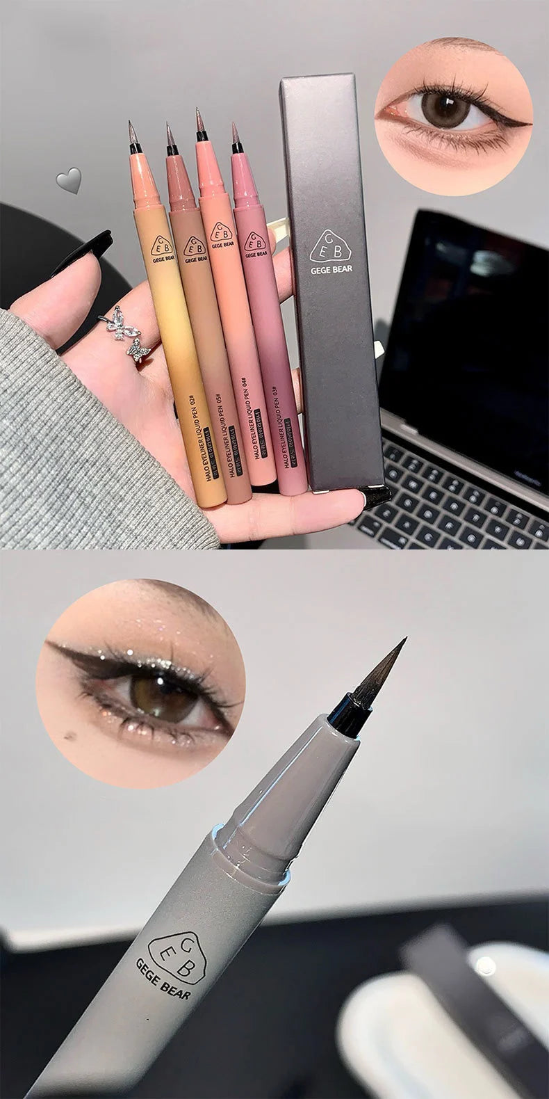 Waterproof Quick Dry Liquid Eyeliner Pen Ultra-fine Matte Black Brown Lasting Lying Silkworm Eyeliner Pencil Natural Eyes Makeup