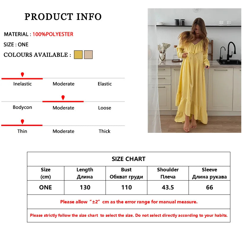 Parc Fee Fashion Loose Khaki Women's Dress Sexy V-Neck Long Sleeve Ankle Length Dresses Elegant Classic Ruffles Female Dress