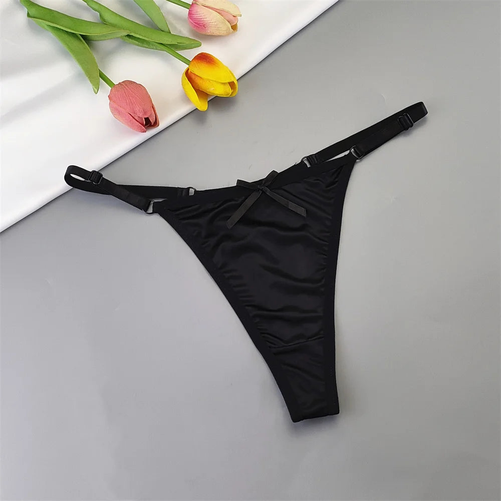 3pcs Sexy Satin Silk Underwear Panties Woman Adjustable Low Waist G Strings Plus Sizes Thong Elastic Waist Culotte Femme