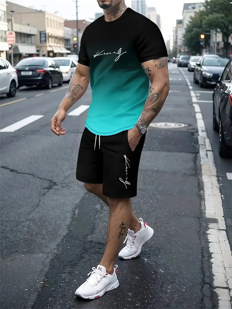 Men's Casual 3D Printed T-Shirt and Shorts Sportswear Set