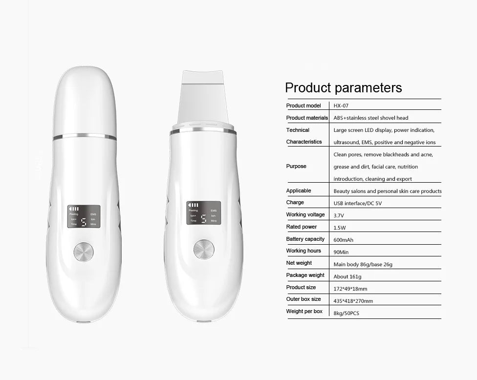 Ultrasonic Skin Scrubber Blackhead Remover Peeling Pore Cleaner Face Cleaning Blackhead Removal Shovel Face Deep Cleaning Device