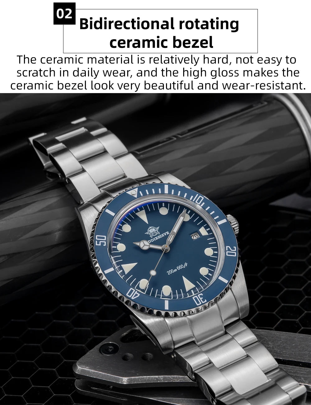 ADDIESDIVE Men's Diving Watch Stainless Steel Ceramic Bezel Quartz Watch Men's BGW9 Luminous 200m Waterproof  Men's Watch