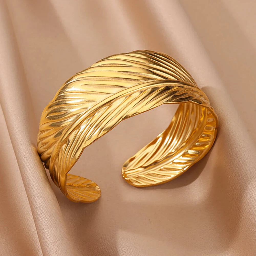 Stainless Steel Wide Bangles For Women'S Luxury Gold Color Chunky Flower Cuff Bangle Bracelet Femme Vintage Wedding Jewelry Gifts