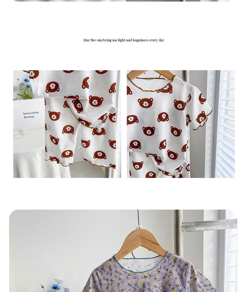 Girls Sweet Summer Style 2PCS SETS kids' sets and outfits Roupas Infantil Menina Short Sleeve T-Shirt and Shorts