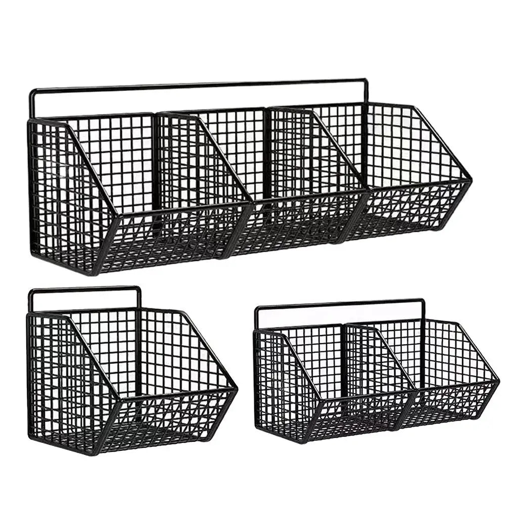 Wall-Mounted Kitchen Storage Basket - Perforation-Free Iron Rack Black