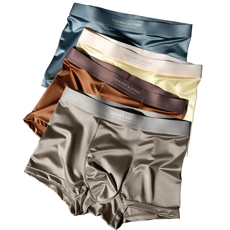 4Pcs Men'S Underwear Ice Silk High-End Men'S Light Luxury Satin Silk Breathable Flat Corner Four Cornered Shorts Without Marks