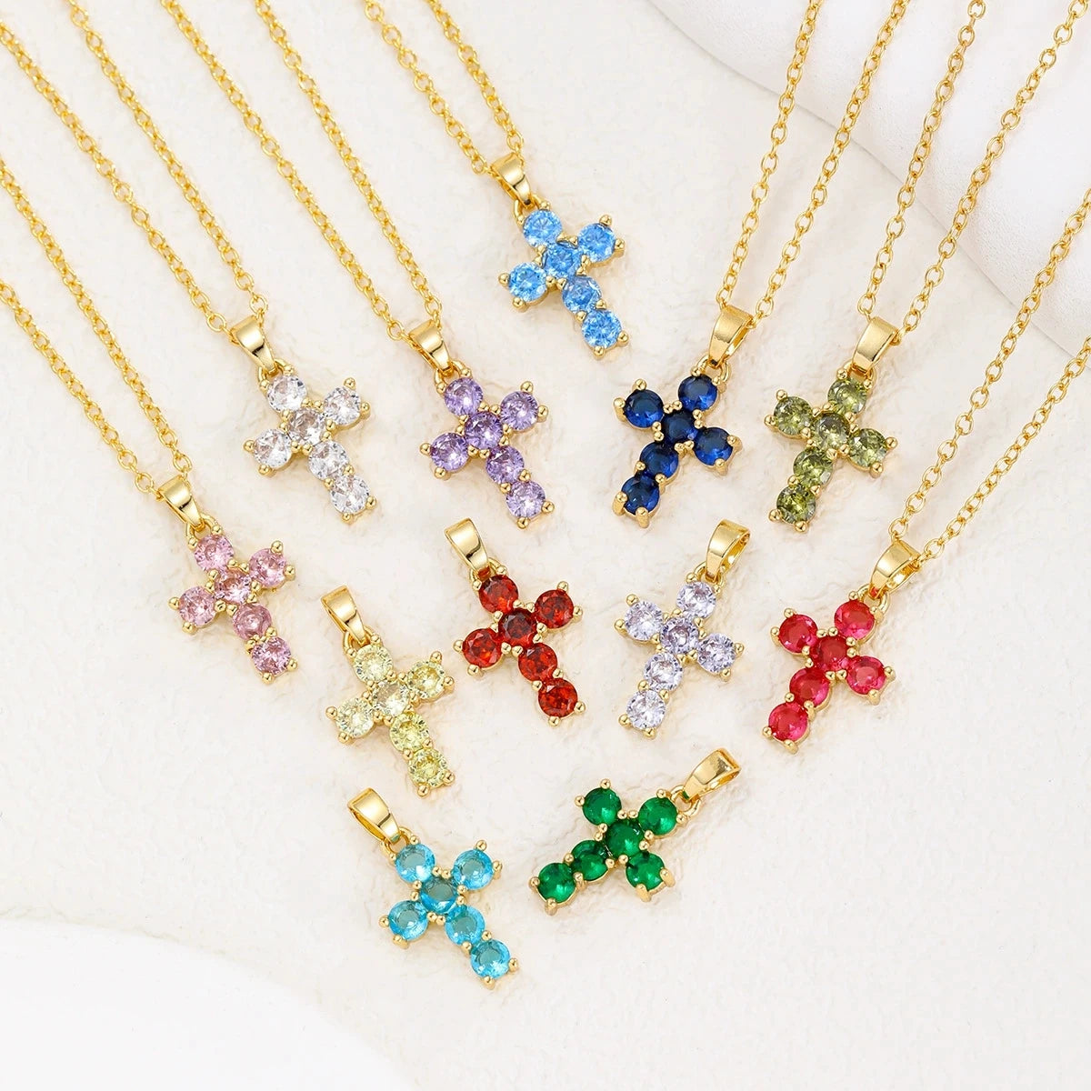 Birthstone Necklace 18K Gold Plated Zircon Necklace Cross Pendant Necklace For Women'S