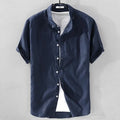 Summer Henry V Neck Button Down Shirt Soft and Comfortable Men's Casual Hawaiian Shirt Solid Color White Black