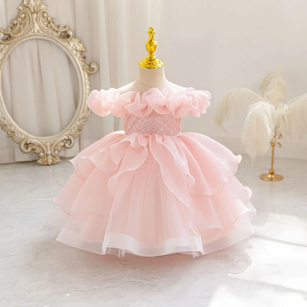 HETISO New Kids Girl Princess Dress Baby First Communion Ceremony Wedding Party Ball Gown Sequined Layered Tutu Clothes