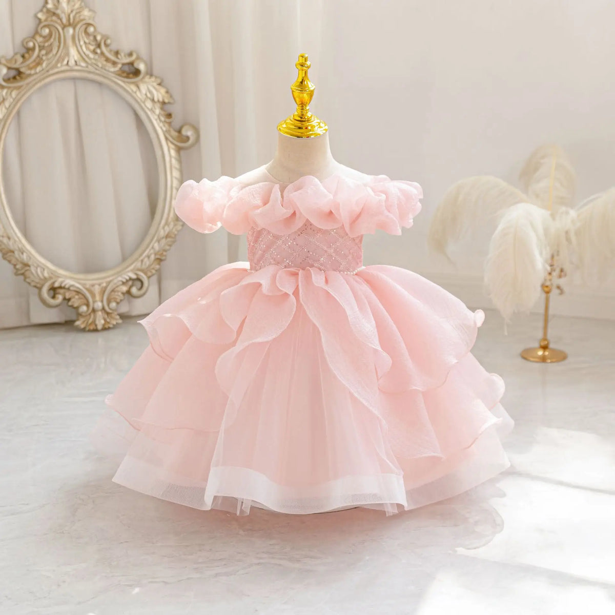 HETISO New Kids Girl Princess Dress Baby First Communion Ceremony Wedding Party Ball Gown Sequined Layered Tutu Clothes
