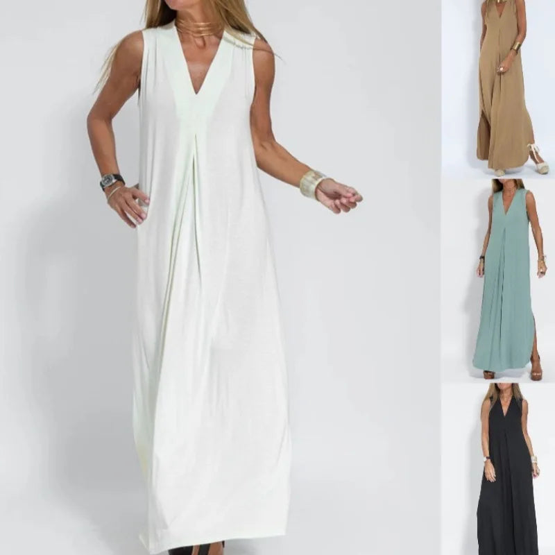 Spring Summer 2026 New Style Pure Color V-Neck Pullover Dress Cardigan Set Women's Versatile Long Skirt Casual Comfortable
