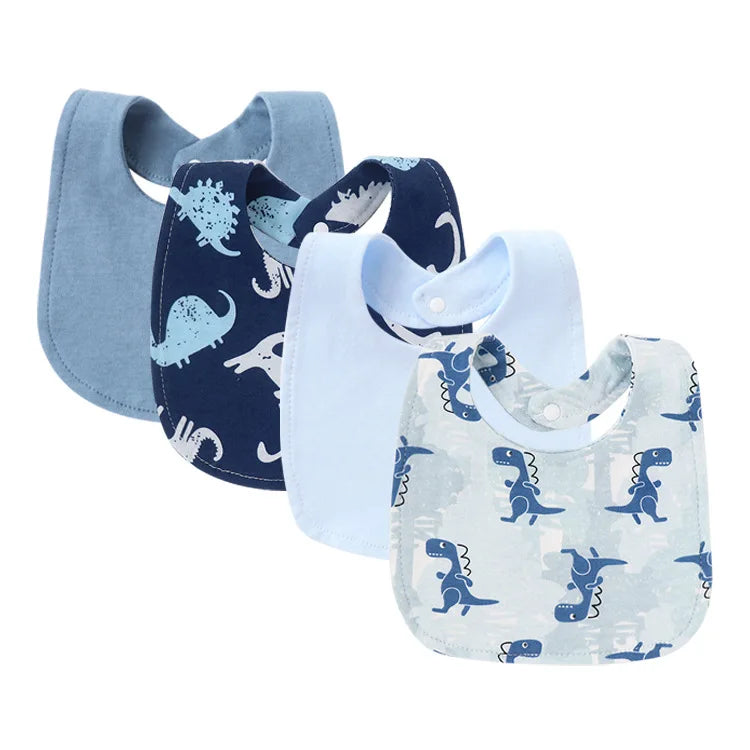 4-Piece Baby Bib Set - Cotton Cartoon Animal Print for Toddlers 1-3Y