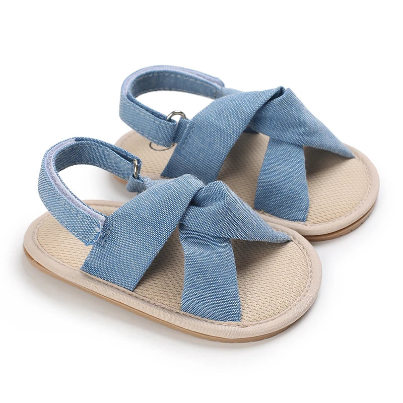 Baby Girls' Open-Toe Sandals - Blue Soft Rubber Sole, 0-18 Months