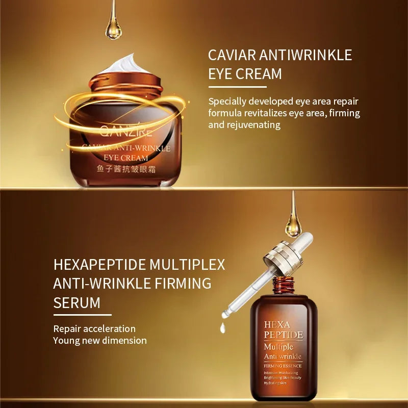 Small Brown Bottle Caviar Eye Cream 50ml Hexapeptide Serum Essence Anti-Wrinkle Face Serum Firming Serum