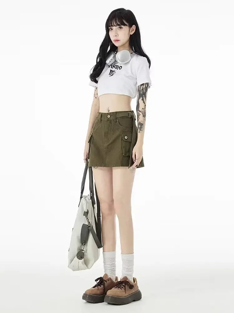 High-Waisted Mini Dress Denim Skirt Women's Summer Workwear A- Line Bodycon Skirt Trendy Semi-Pants Skirt