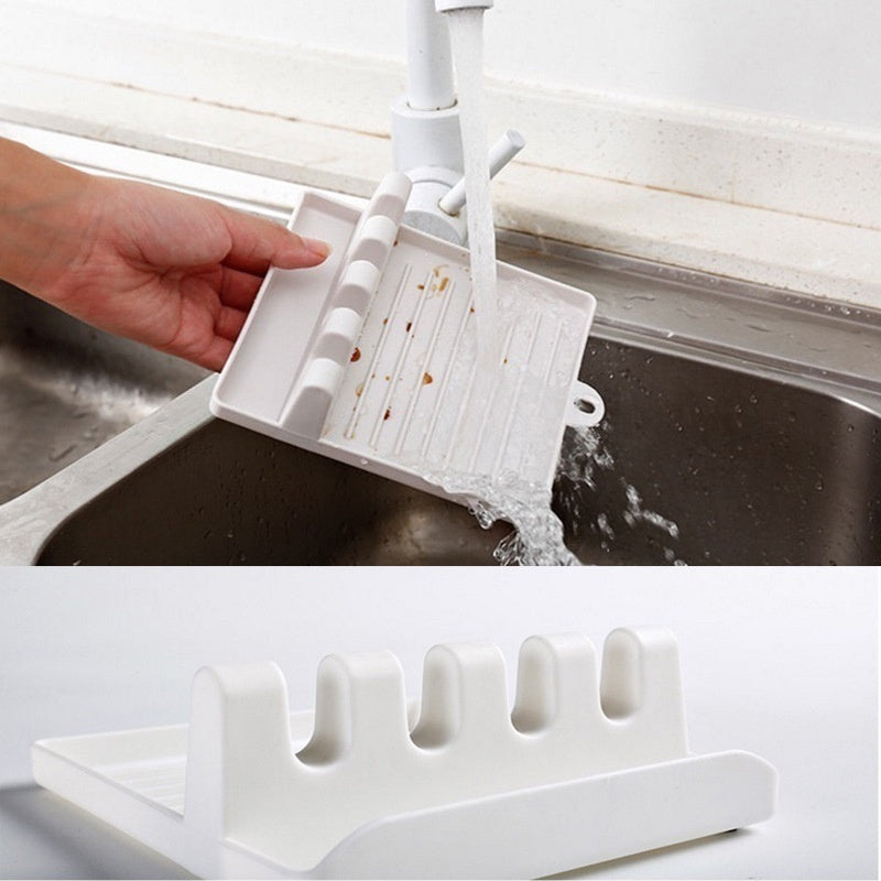 Soporte de cucharas de cocina, estante organizador de tenedores y espátulas de plástico, soporte antideslizante para palillos y cucharas
