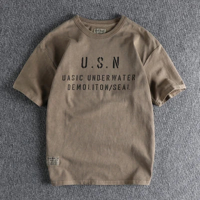 Men's Vintage Letter Print T-Shirt - 100% Cotton Short Sleeve Casual