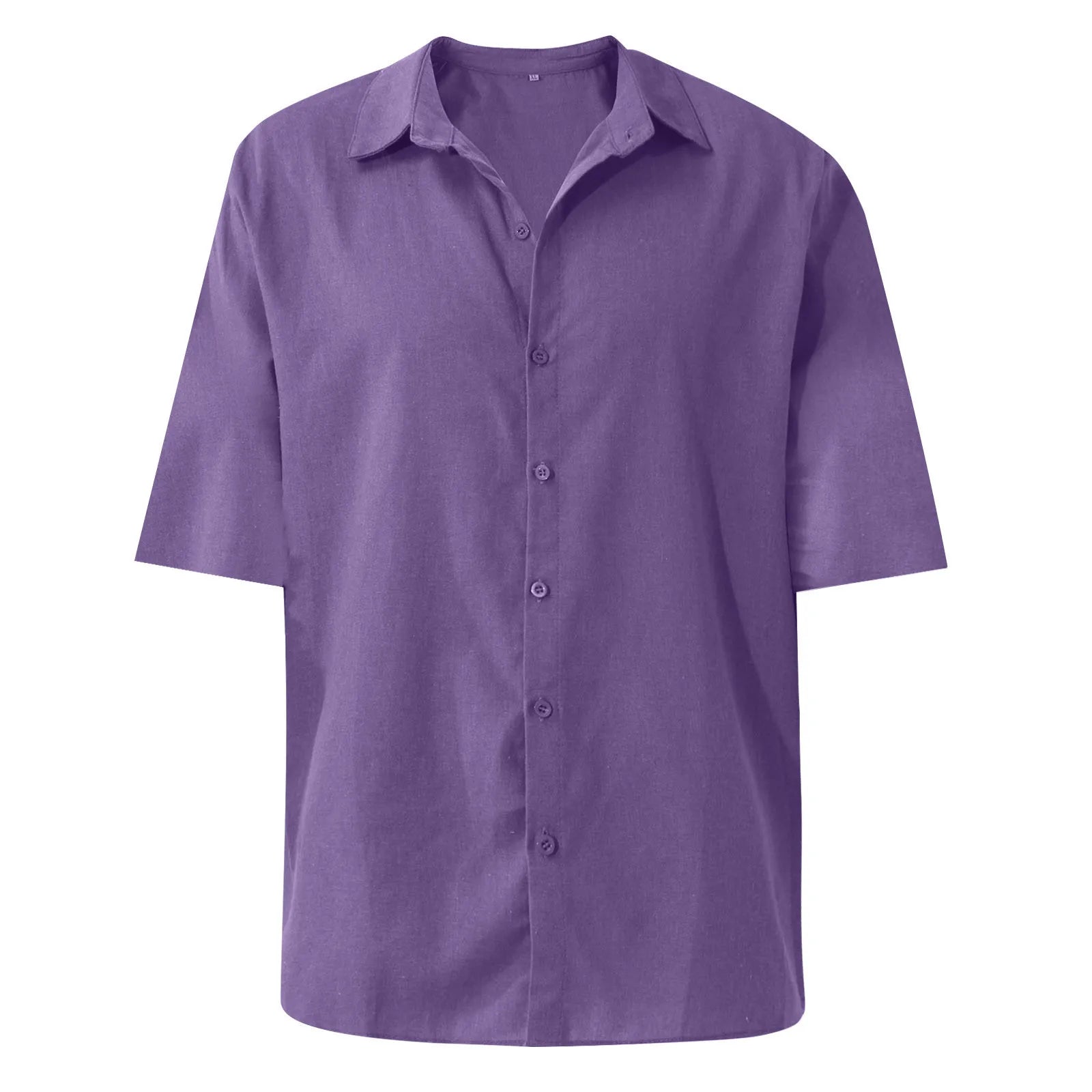 Men'S Short-Sleeved Shirts Cotton Linen Summer Solid Color Turn-Down Collar Quick Drying Casual Beach Style Plus Size Shirts
