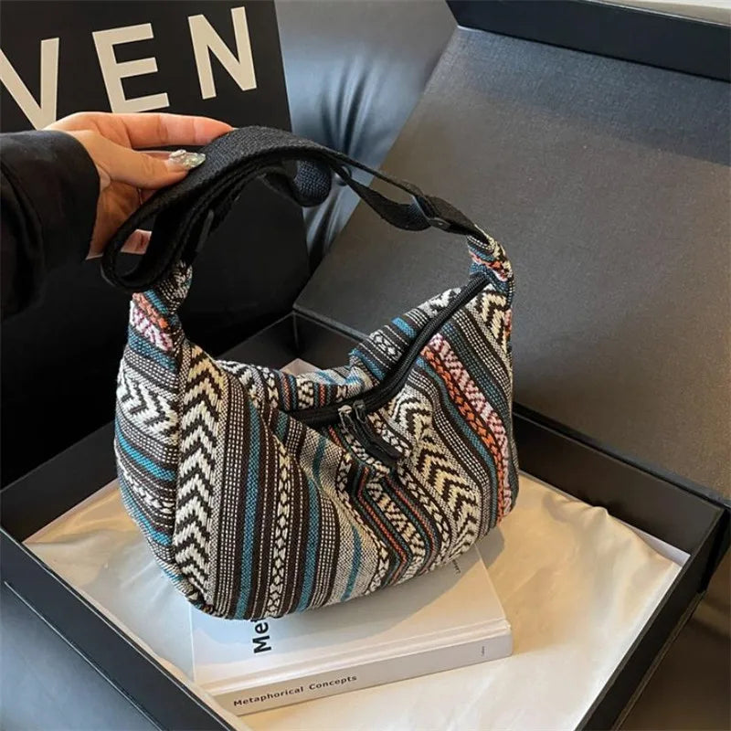 Crossbody Bags Tribal Style Shoulder Bag, Foldable Crossbody Striped Pattern, Flag Theme Hand Washable Edge Painted Lining