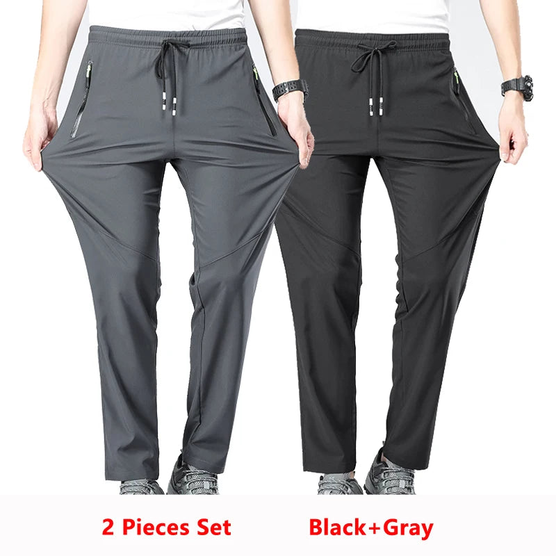 2 Pieces Lightweight Pants for Men's Summer Spring New Loose Elastic Trousers Quick Drying Outdoor Jogging Running Casual Pants