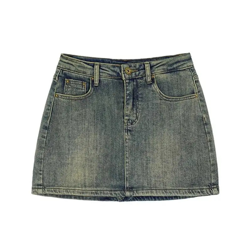 High Waist A-Line Mini Skirt Retro Spicy Girl Denim Women's Summer Slimming Anti-Light Half-length Skirt Street Style Trendy