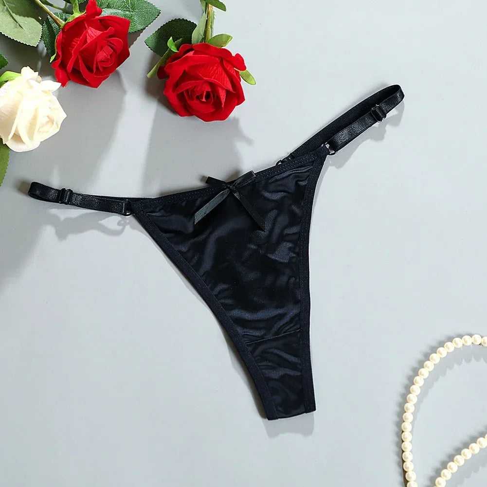 Sexy Satin Adjustable Girls G-Strings Pants Comfort Low Rise Bow Briefs Underwear Seamless Thong for Women Женские Трусы