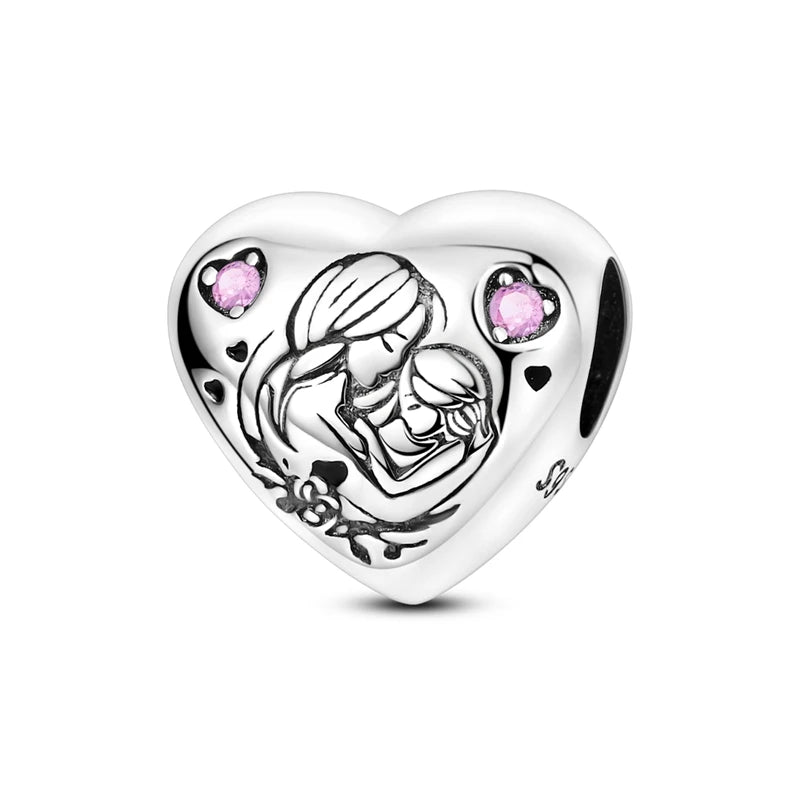 925 Sterling Silver Heart Charm Bead With Zircon Accent, GDTC Certified Fine Jewelry Gift For DIY Bracelet Makers