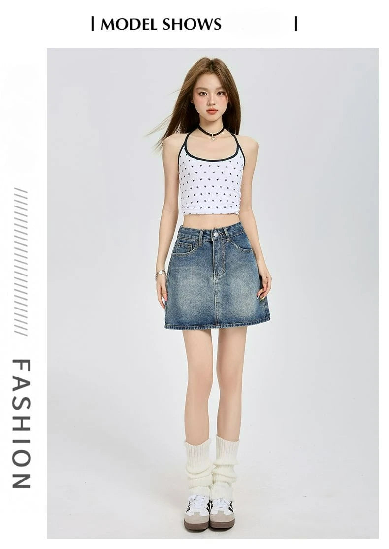 Harajuku Denim Plaid Skirt Women Sexy Multiple Pockets Mini Skirts Vintage Y2K New Fashion 2025 Lady Casual Versatile Streetwear