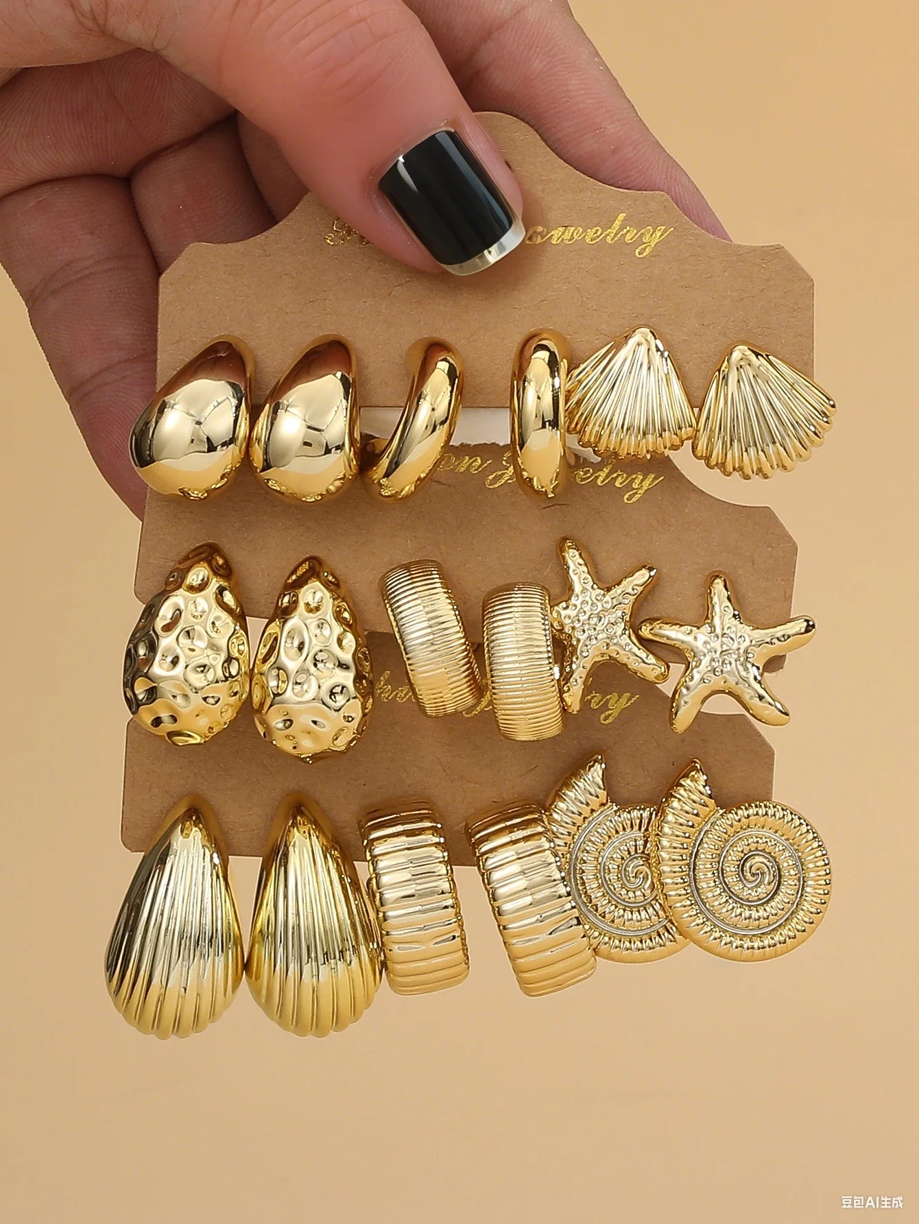 Seashell Starfish C Shape Drop Earrings Set 3 To 6 Pairs Textured Water Drop Travel Ready Jewelry For Travelers