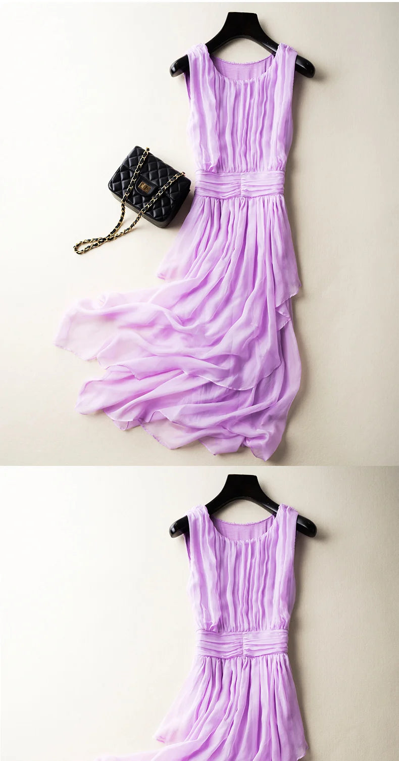 100% Mulberry Silk Dress Slim Silk Dress 2024 Summer Women's Clothing Super Fairy Beach Dresses Long Elegant Dresses For Women
