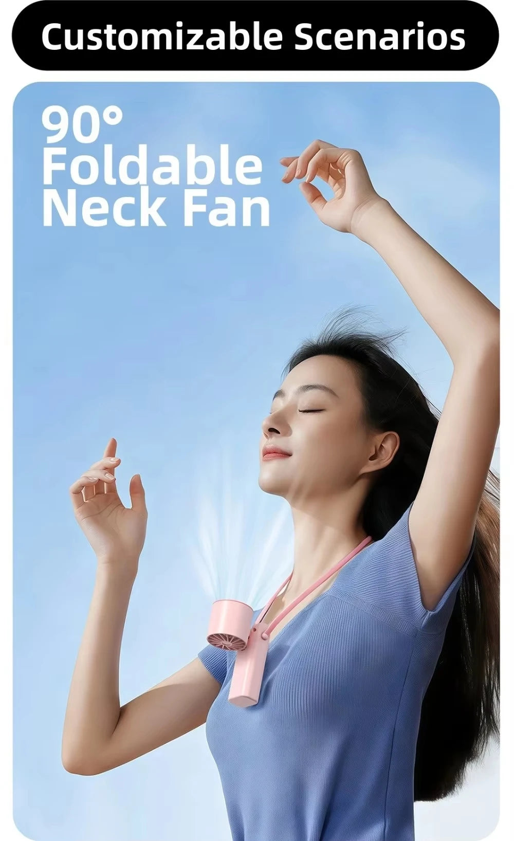 Mini Portable Neck Fan Foldable USB Rechargeable Handheld Fan Hands-Free Cooling for Travel Outdoor Summer