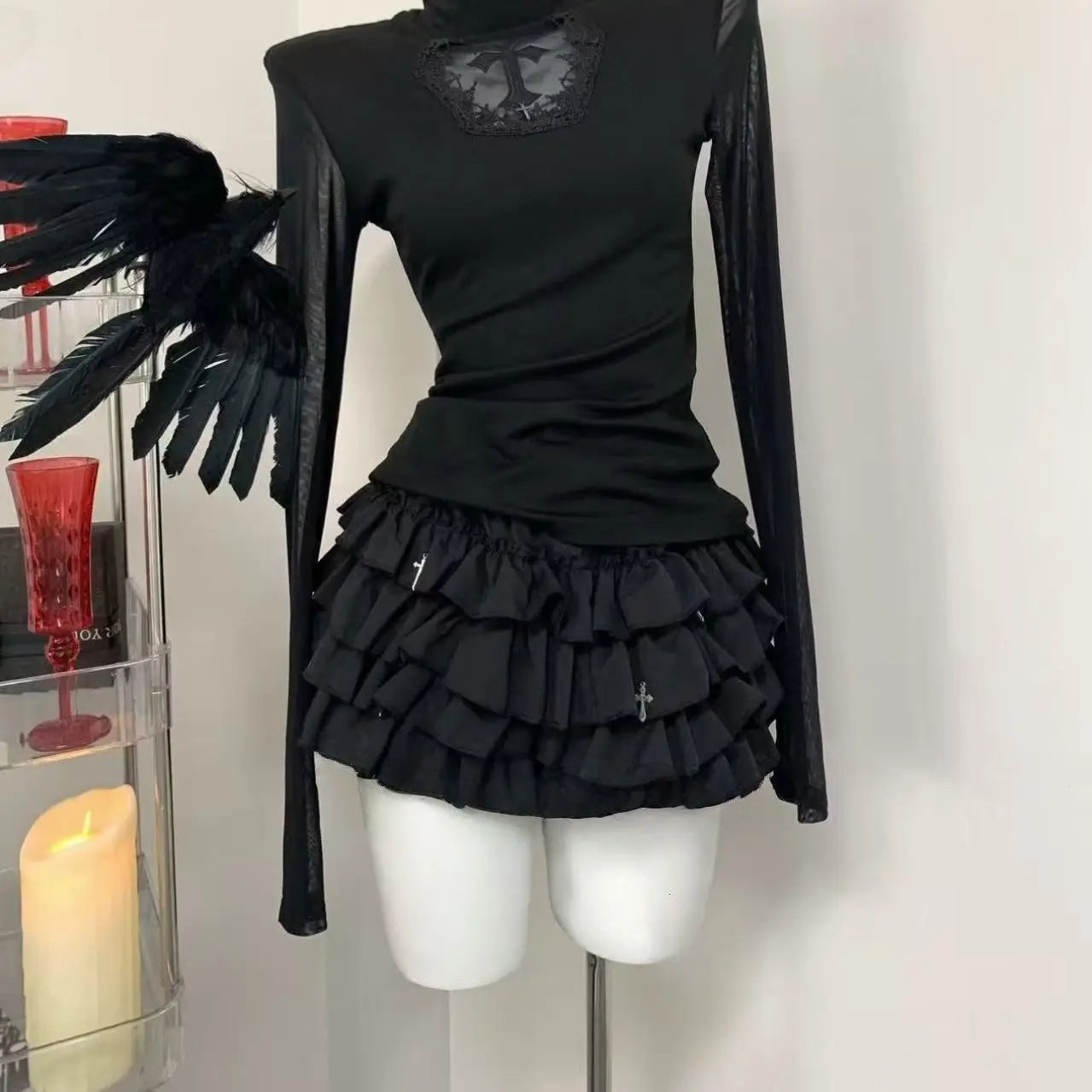 Japanese Y2k Cute Ruffled Plaid Skirt Subculture White Lace Cake Skirts Preppy Casual New Women Princess Puffy Skirts Mini Skirt