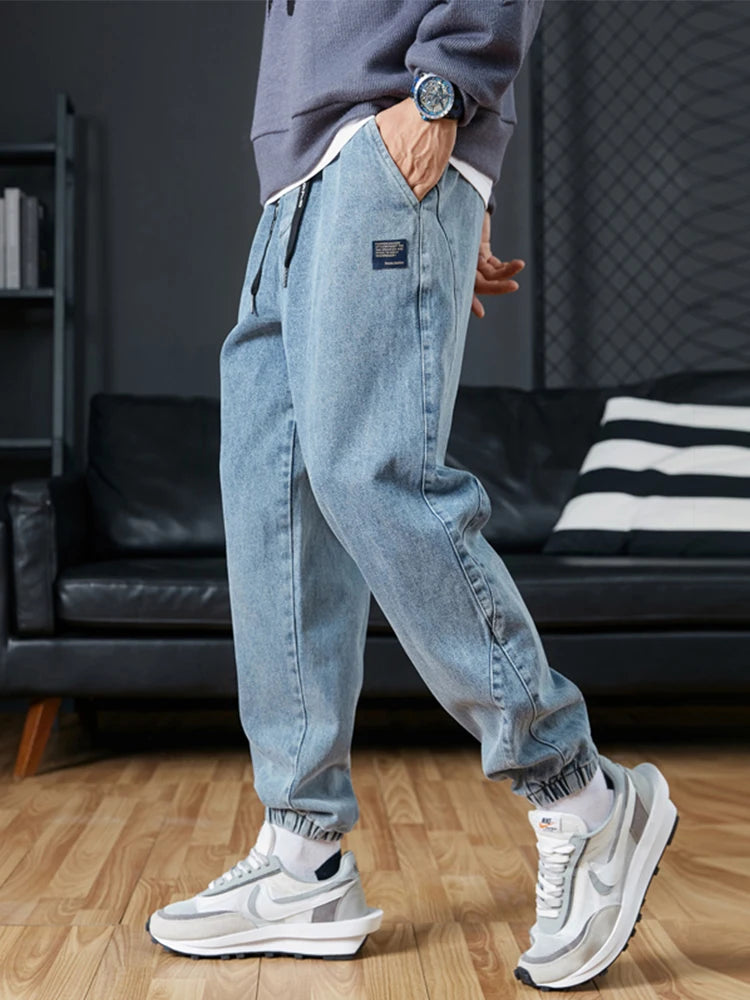 Big Size Men'S Jogger Jeans 6Xl 7Xl 8Xl Streetwear Black Blue Casual Denim Cargo Pants Stretch Cotton Taper Jeans Baggy Trousers