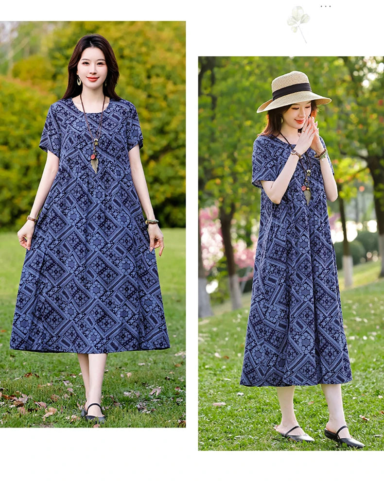 New Print plus size 2026 New Fashion Floral Printed Summer Dress Vestidos Elegant Short Sleeve Slim O-Neck Party Women clothing
