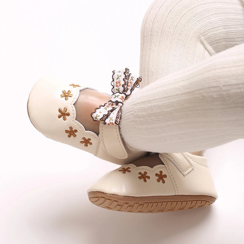 New big bow floral 0-18 months baby princess shoes sandals breathable PU upper walking shoes